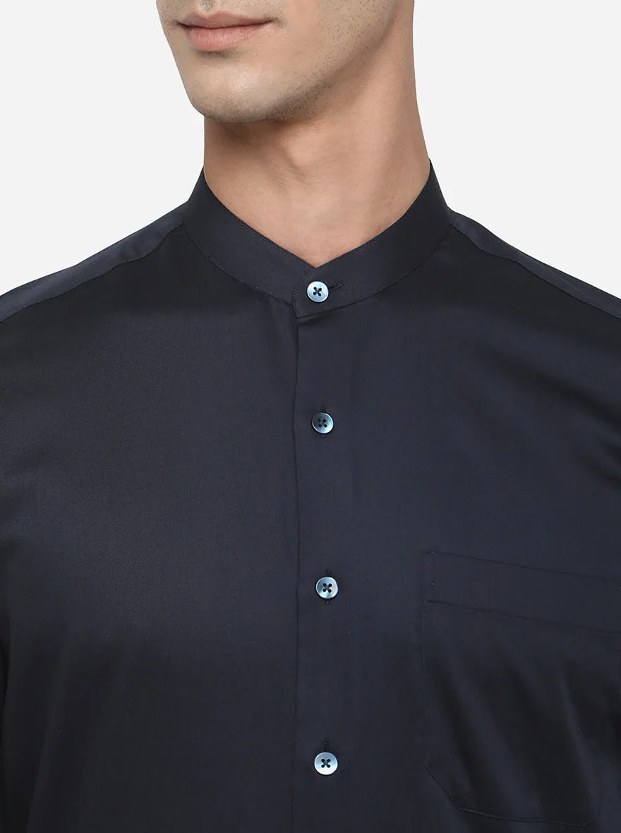 Dark Blue Solid Slim Fit Formal Shirt | Metal