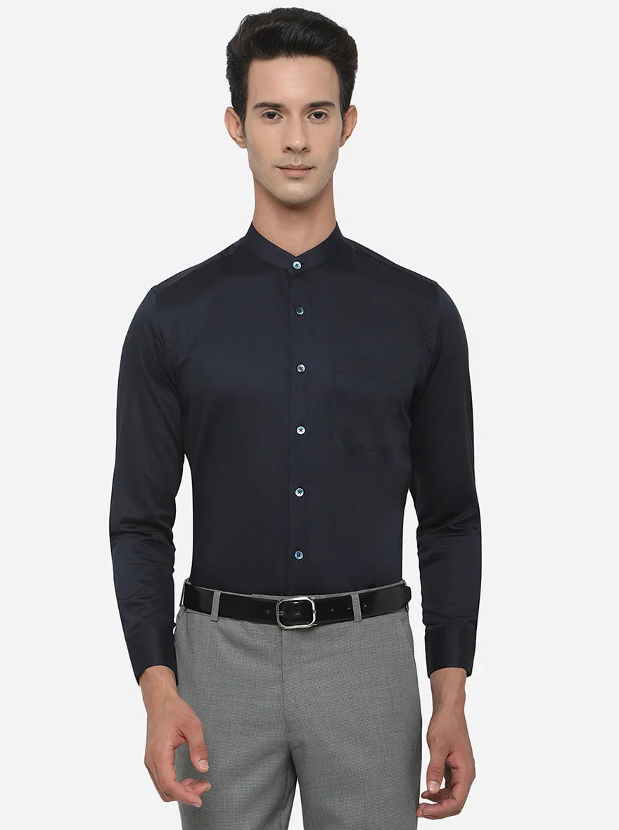 Dark Blue Solid Slim Fit Formal Shirt | Metal