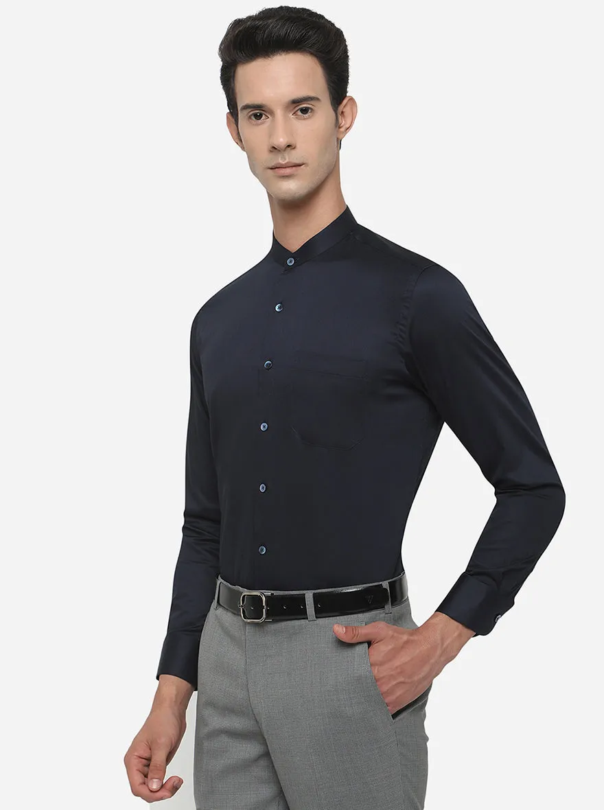 Dark Blue Solid Slim Fit Formal Shirt | Metal