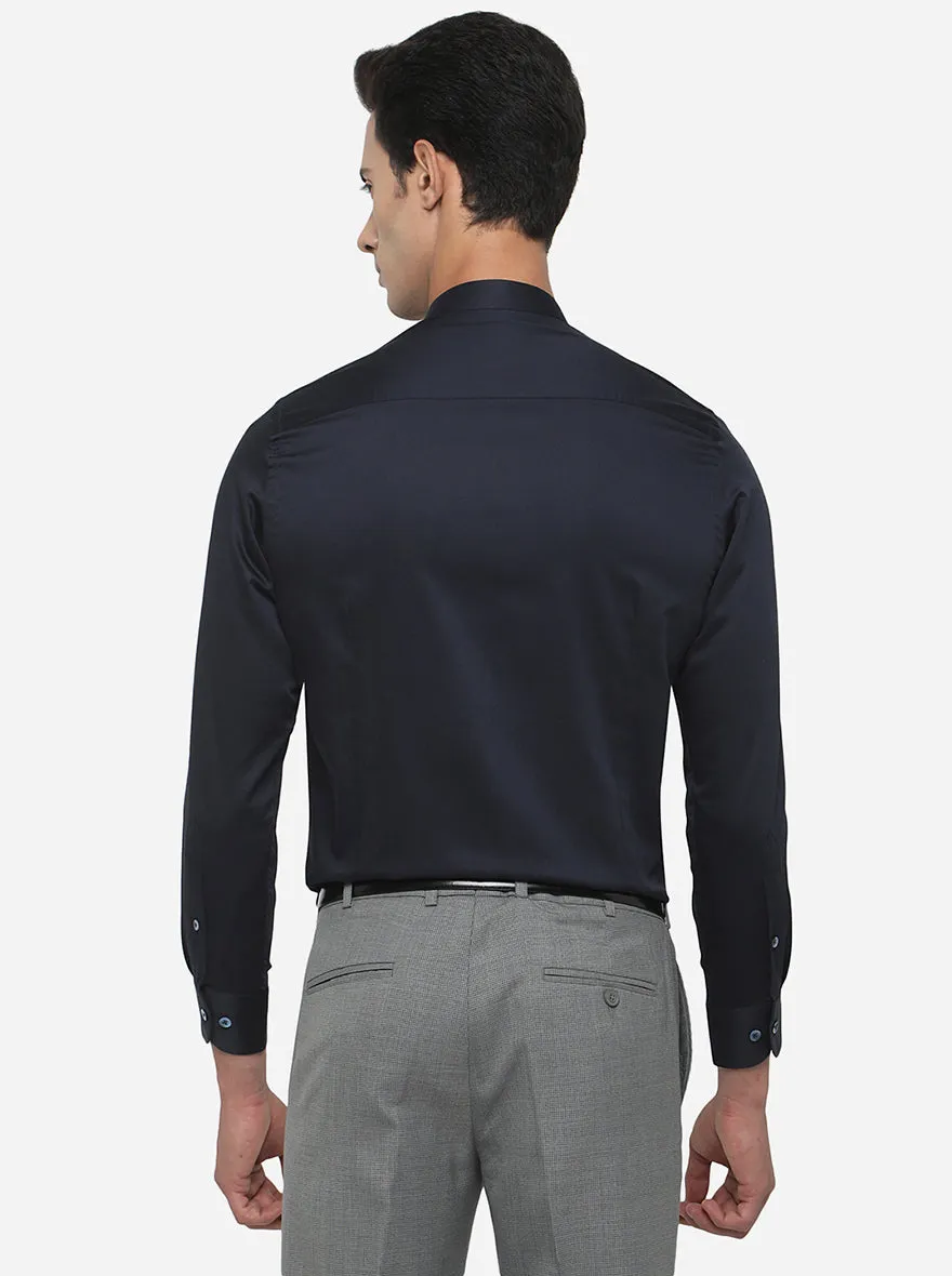 Dark Blue Solid Slim Fit Formal Shirt | Metal