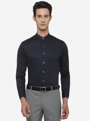 Dark Blue Solid Slim Fit Formal Shirt | Metal