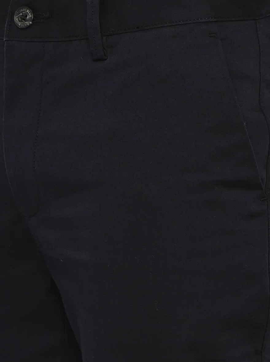 Dark Blue Solid Uno Fit Casual Trouser | JadeBlue