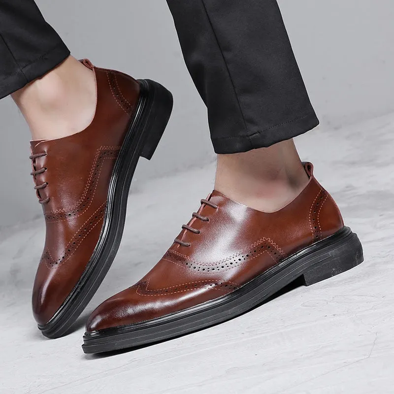 Elegant Men's Dress Shoes Lace-up Business Leather Shoes