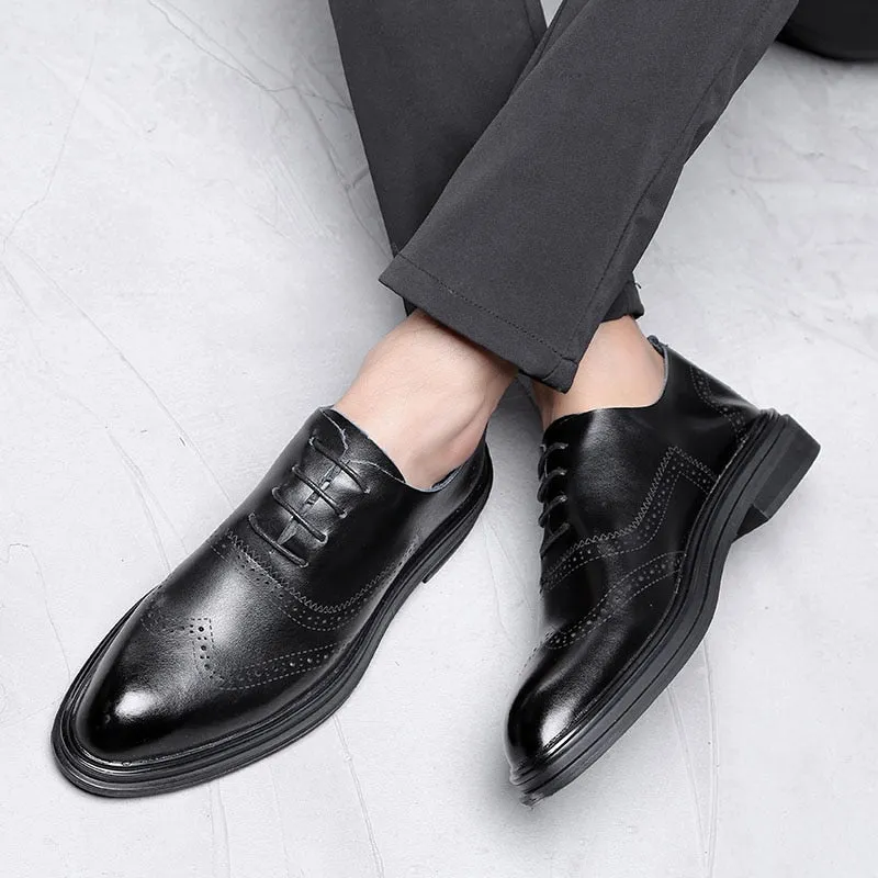Elegant Men's Dress Shoes Lace-up Business Leather Shoes