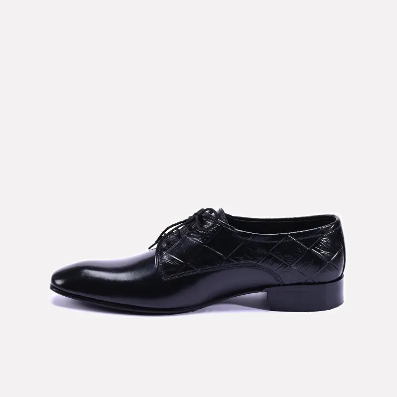 Fleck Black Textured Derby Shoes 0111098