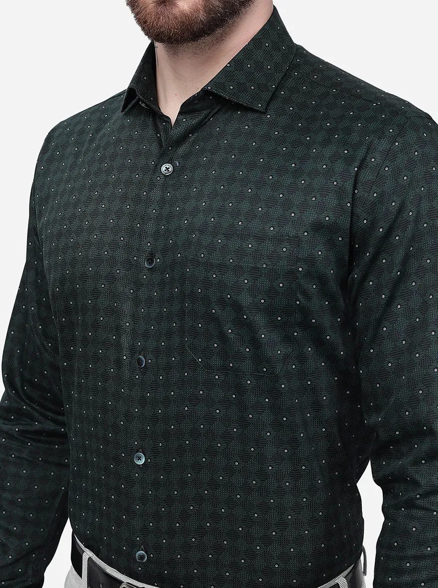 Green Printed Regular Fit Formal Shirt | JadeBlue