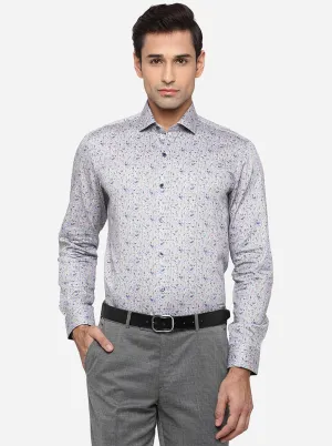Grey & Blue Printed Slim Fit Party Wear Shirt | Wyre