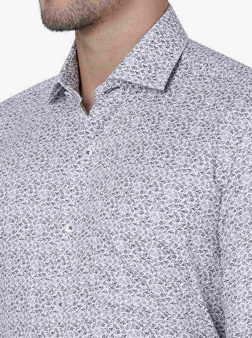 Grey Printed Slim Fit Formal Shirt | Metal