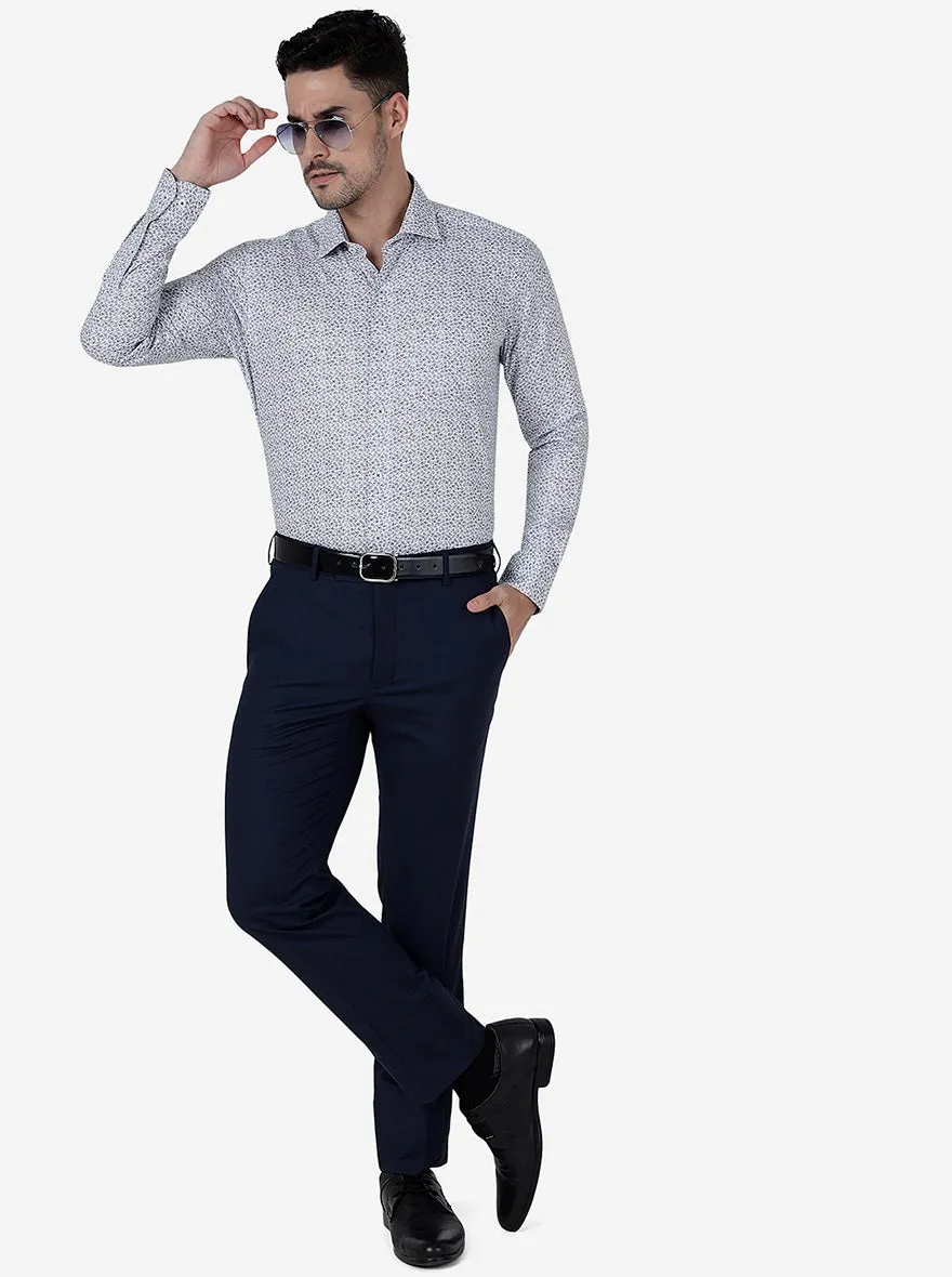 Grey Printed Slim Fit Formal Shirt | Metal