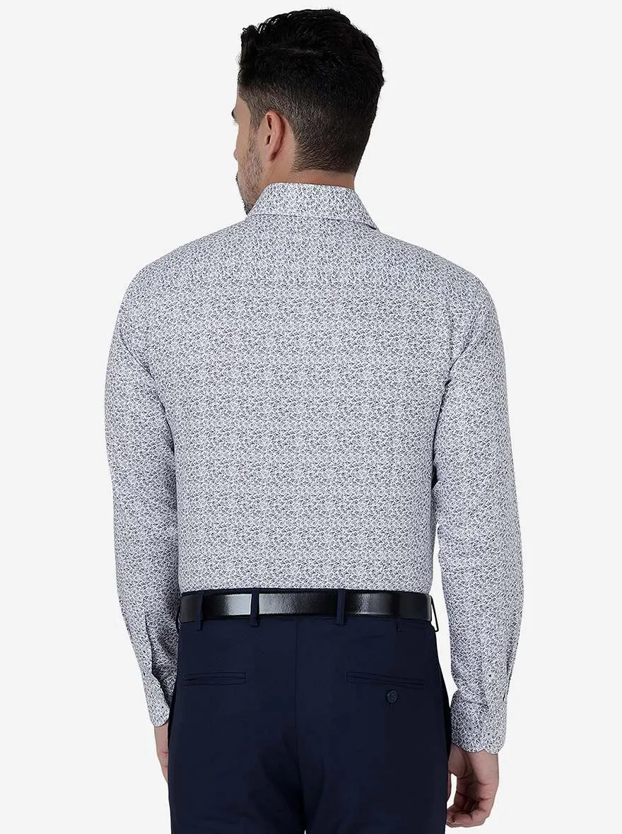 Grey Printed Slim Fit Formal Shirt | Metal