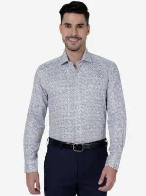 Grey Printed Slim Fit Formal Shirt | Metal