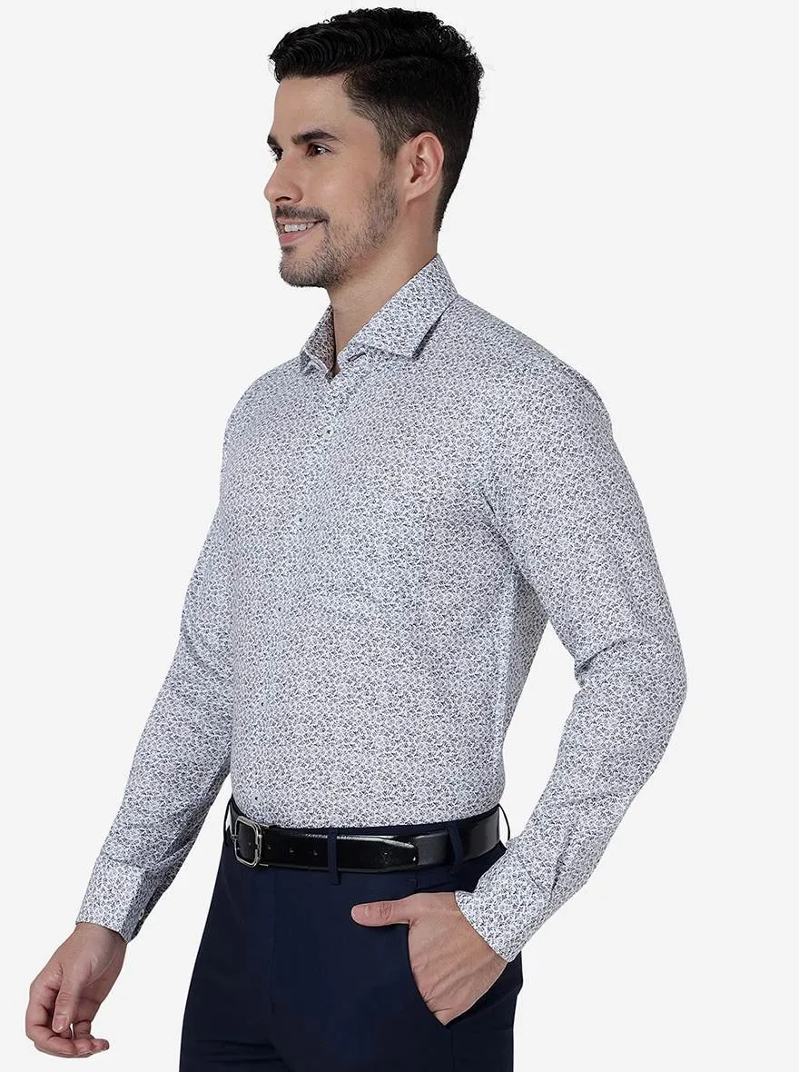 Grey Printed Slim Fit Formal Shirt | Metal