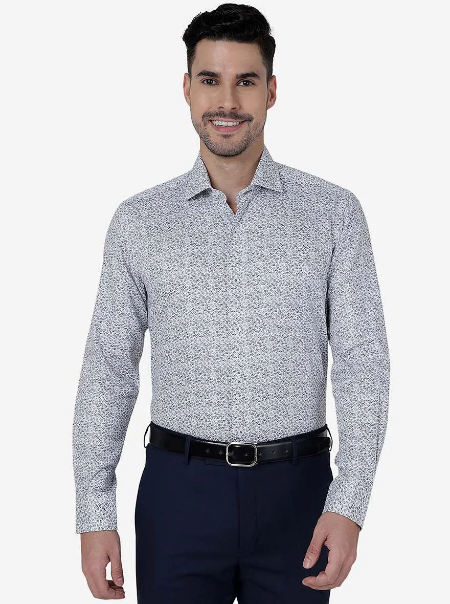 Grey Printed Slim Fit Formal Shirt | Metal