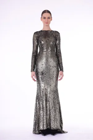 Hand embroidered sequined gold gown