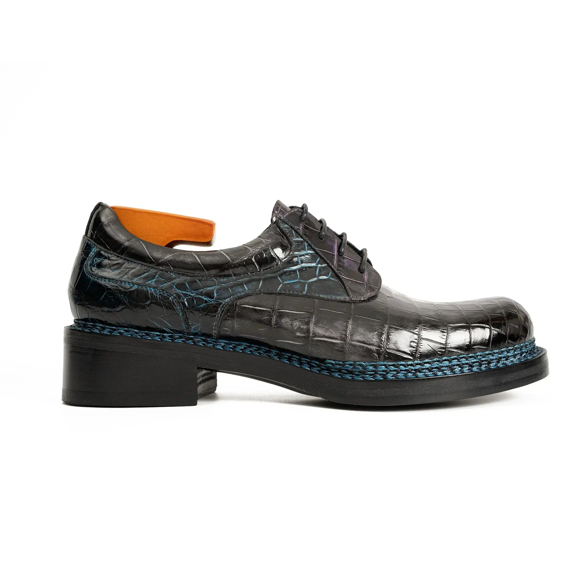 Handcrafted Nile Crocodile Derby Shoes – Norwegian Stitch