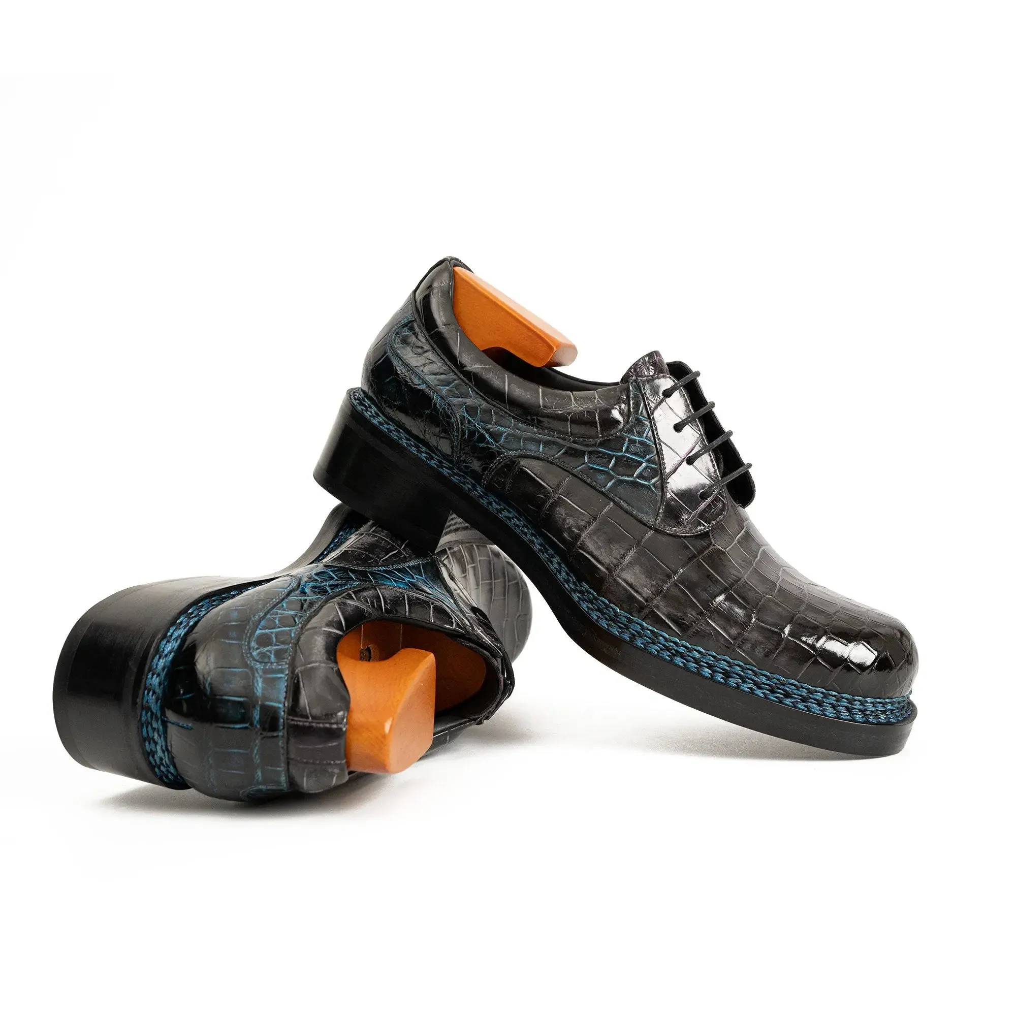 Handcrafted Nile Crocodile Derby Shoes – Norwegian Stitch