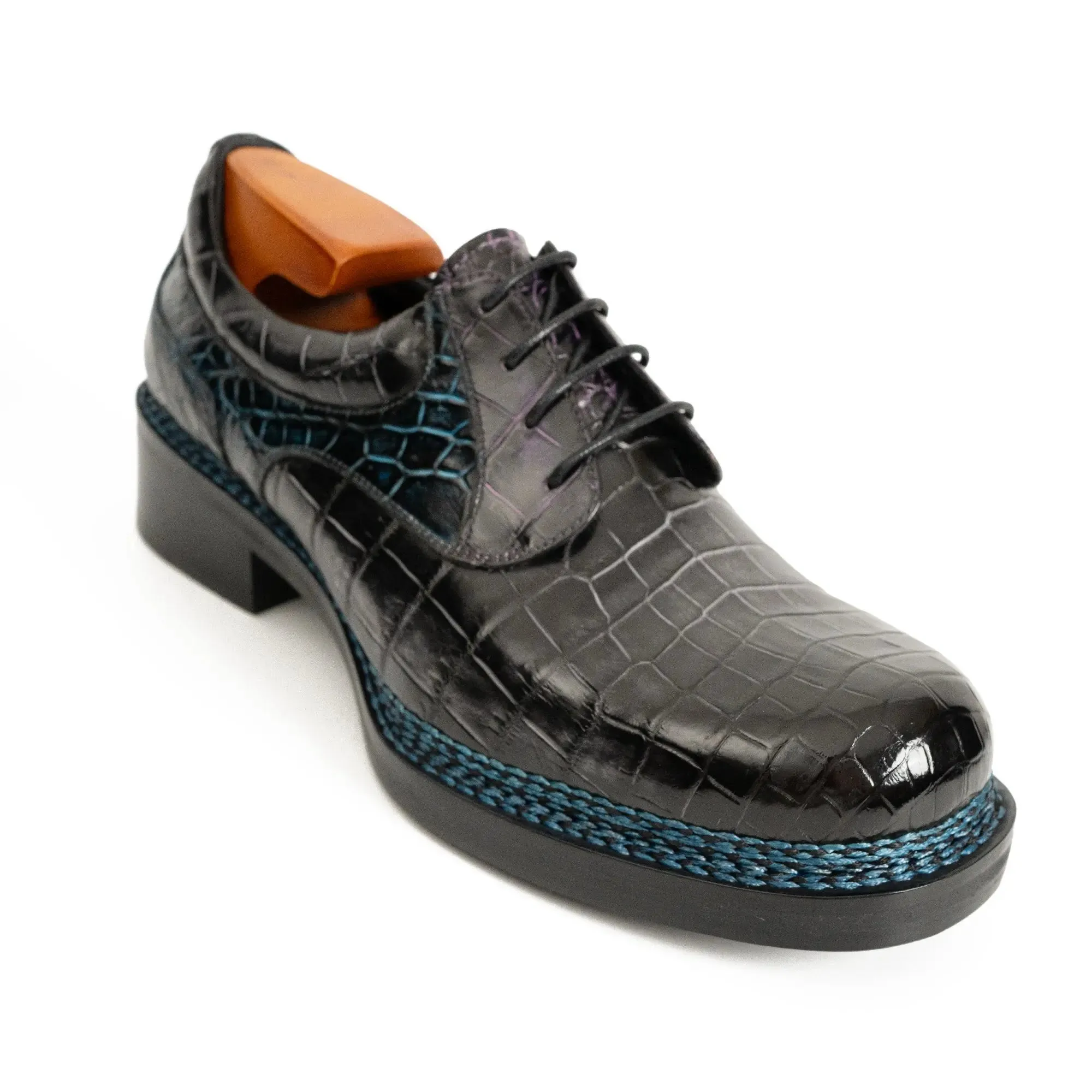 Handcrafted Nile Crocodile Derby Shoes – Norwegian Stitch