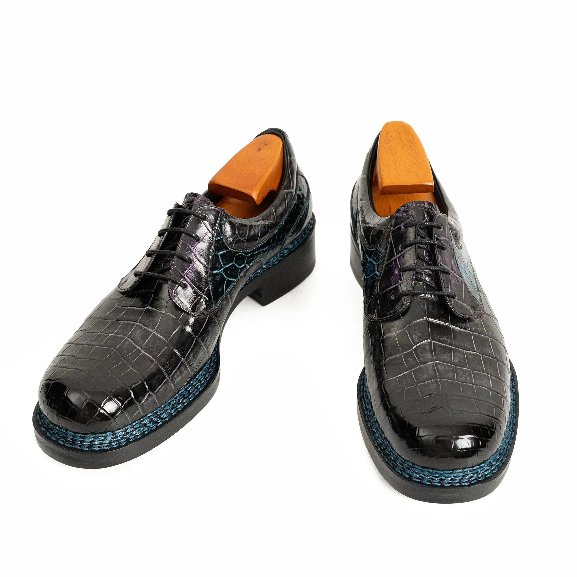Handcrafted Nile Crocodile Derby Shoes – Norwegian Stitch