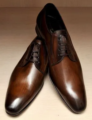 Handmade Brown Leather Derby Shoes for Men