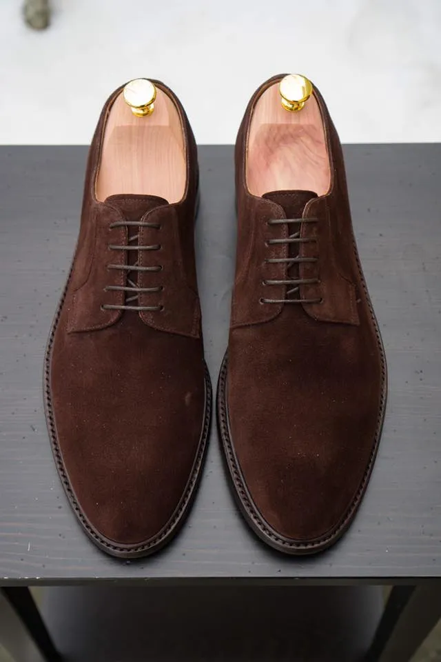 Handmade Brown Suede Derby Shoes for Men