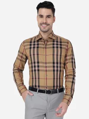 Khakhi Checked Slim Fit Formal Shirt | Metal