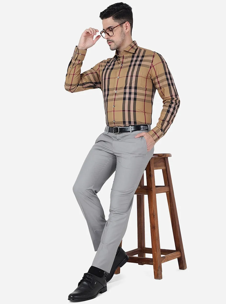 Khakhi Checked Slim Fit Formal Shirt | Metal