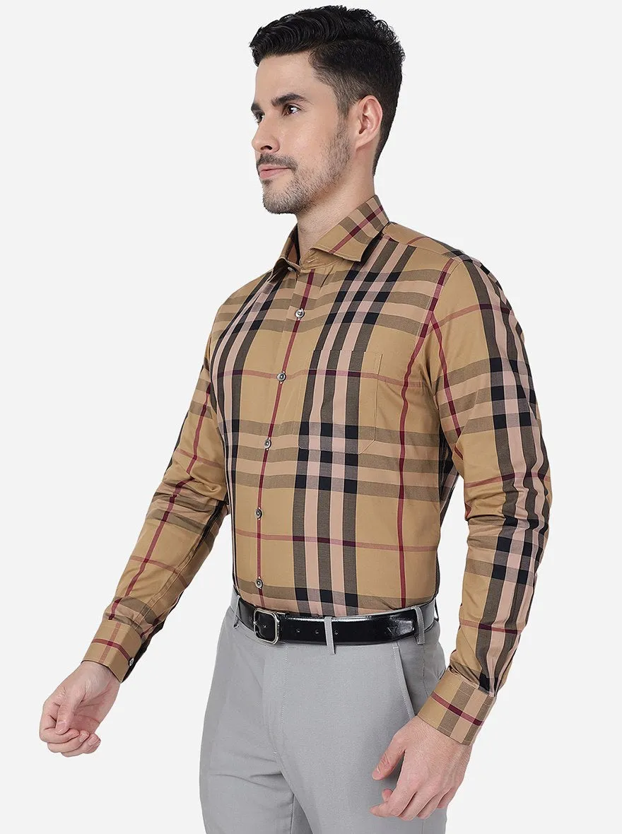 Khakhi Checked Slim Fit Formal Shirt | Metal