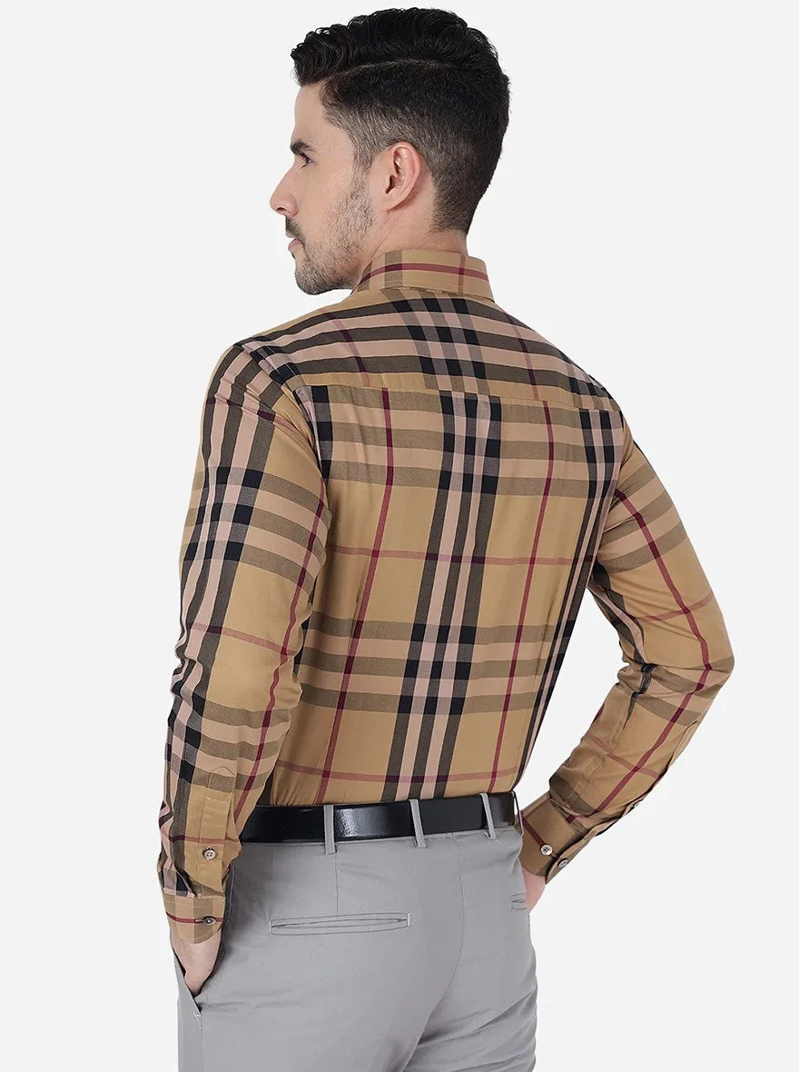 Khakhi Checked Slim Fit Formal Shirt | Metal