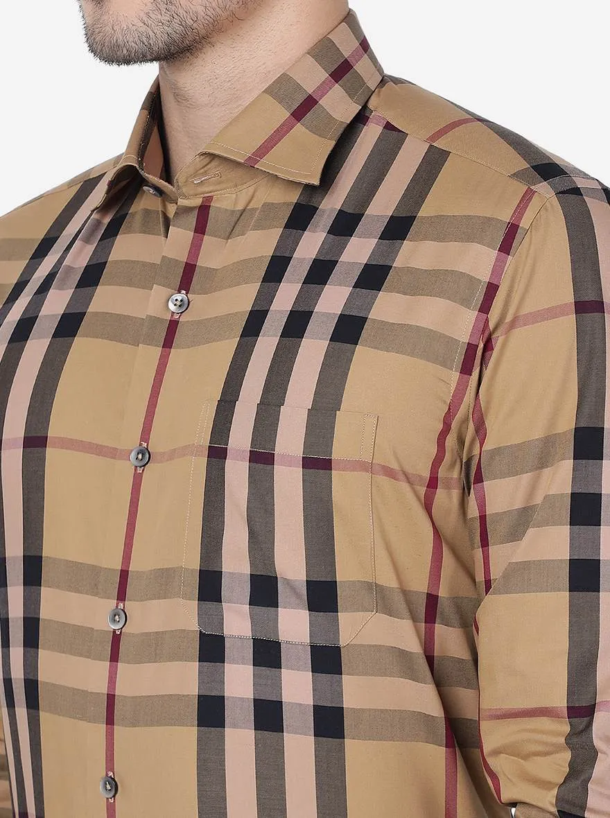 Khakhi Checked Slim Fit Formal Shirt | Metal