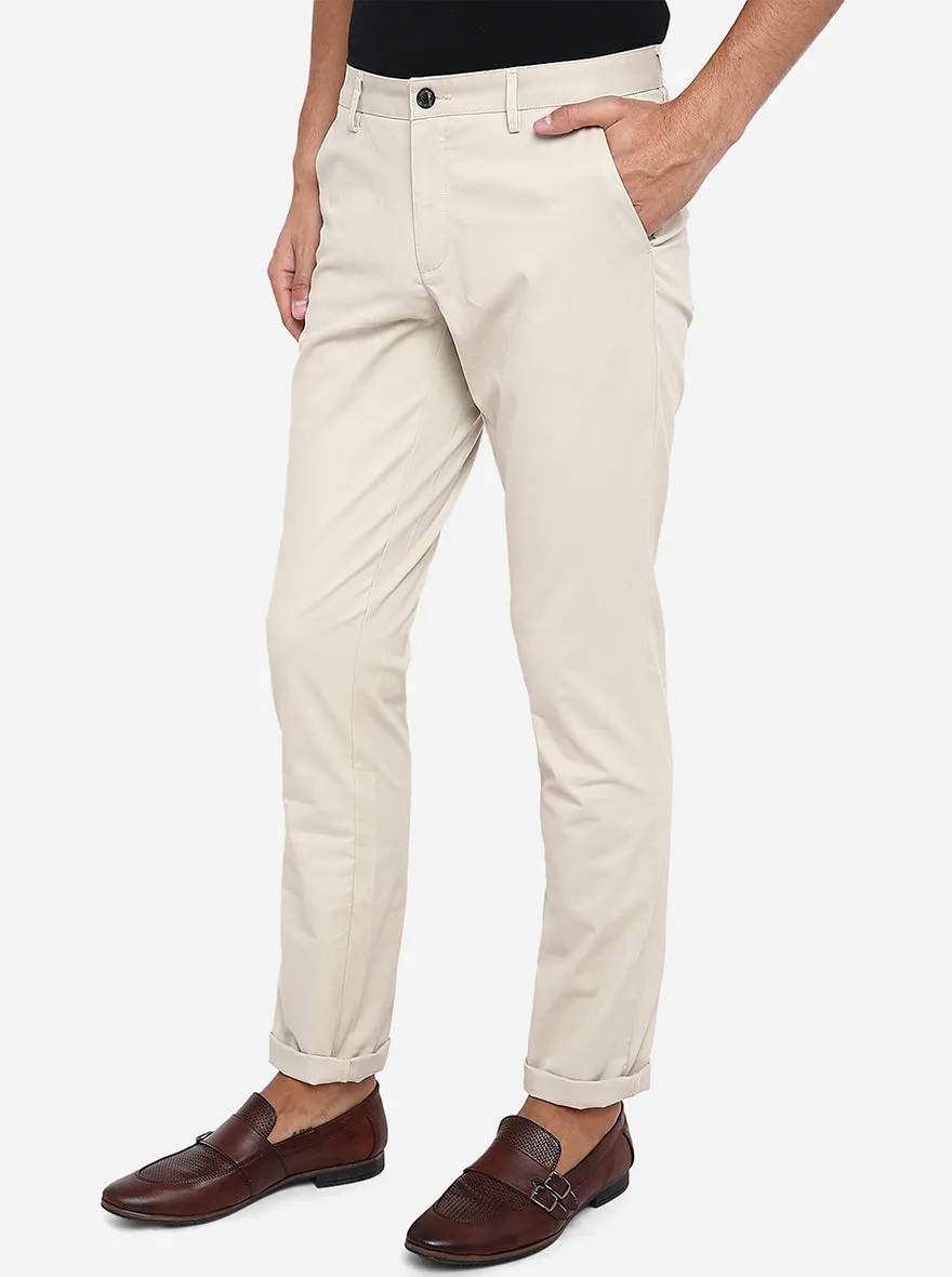 Light Beige Solid Uno Fit Casual Trouser | JadeBlue