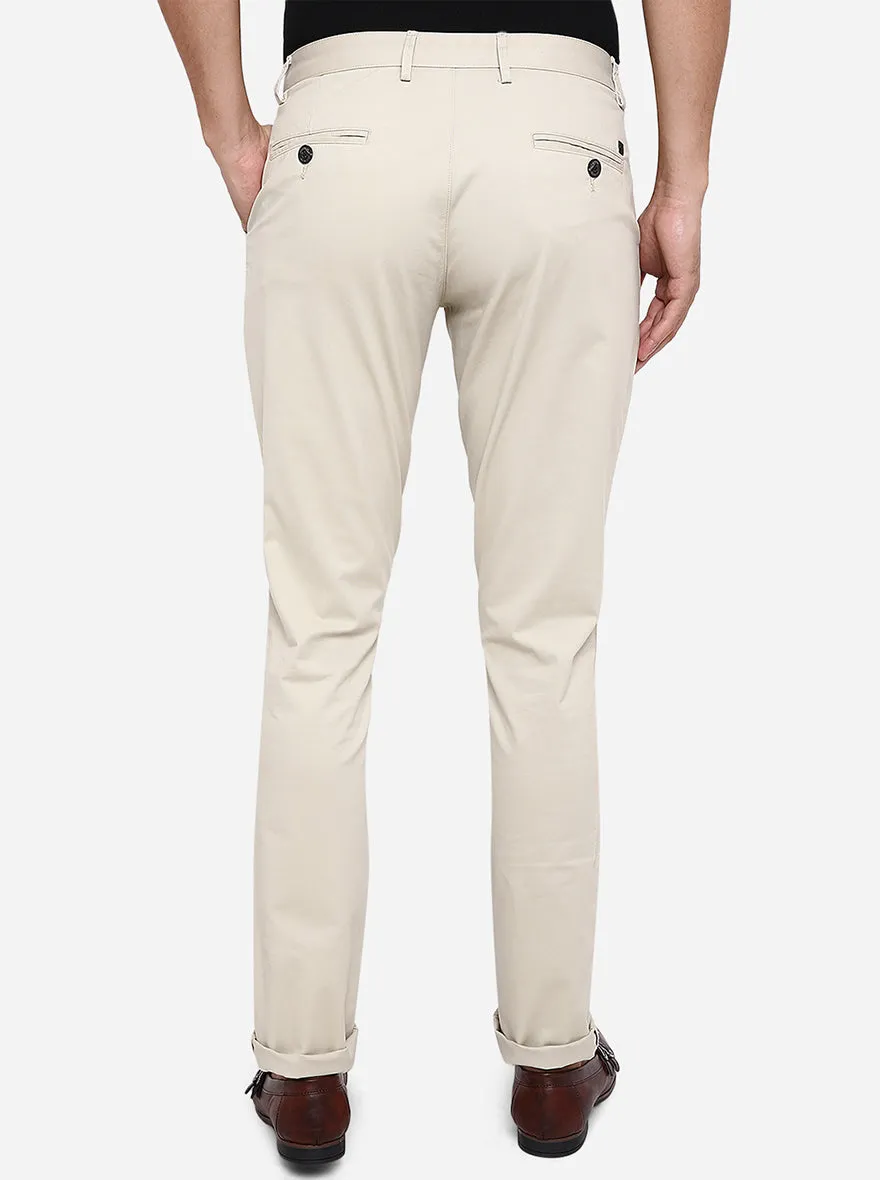 Light Beige Solid Uno Fit Casual Trouser | JadeBlue