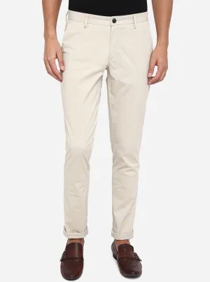 Light Beige Solid Uno Fit Casual Trouser | JadeBlue