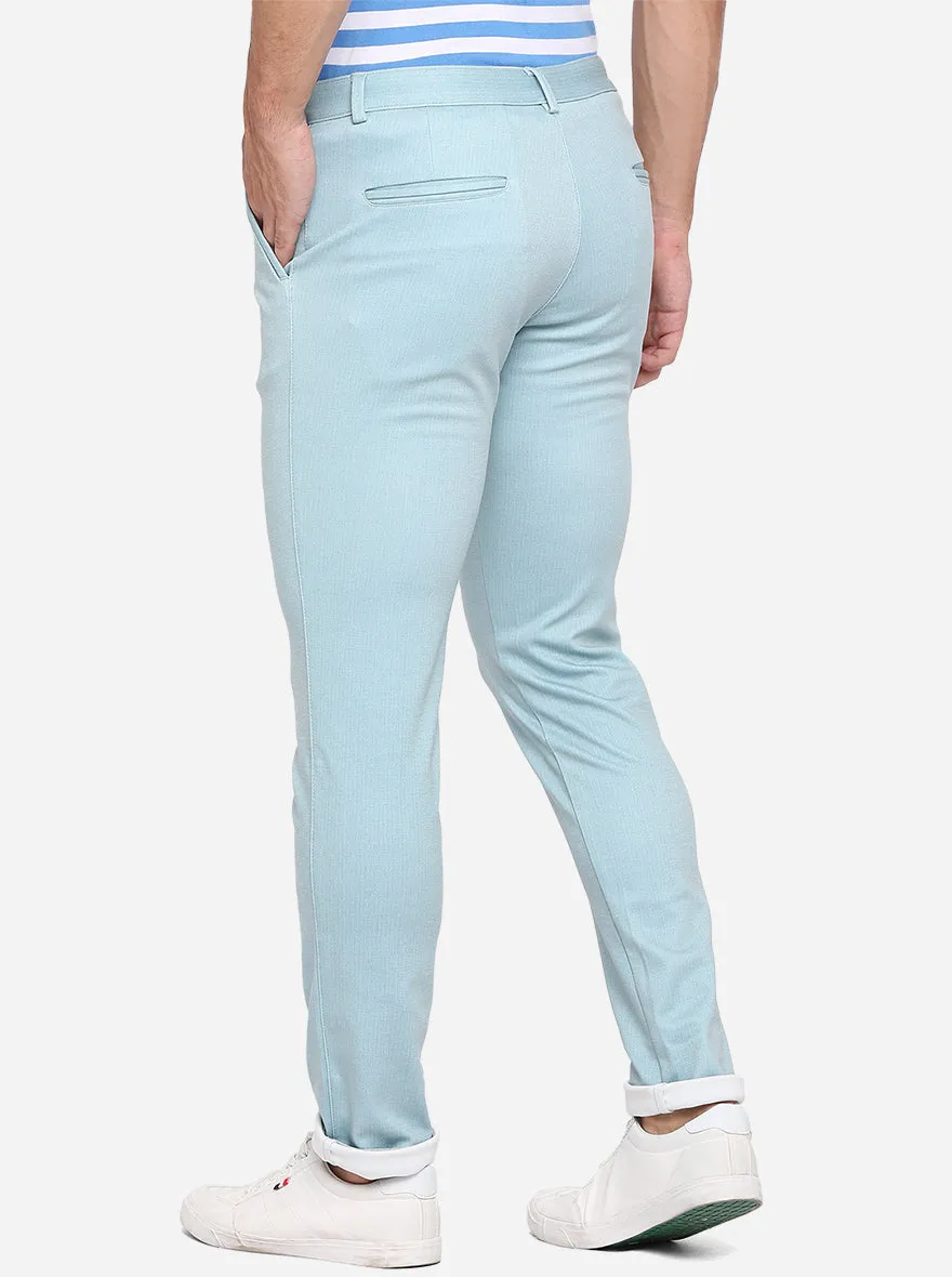 Light Blue Solid Venice Fit Casual Trouser | JadeBlue