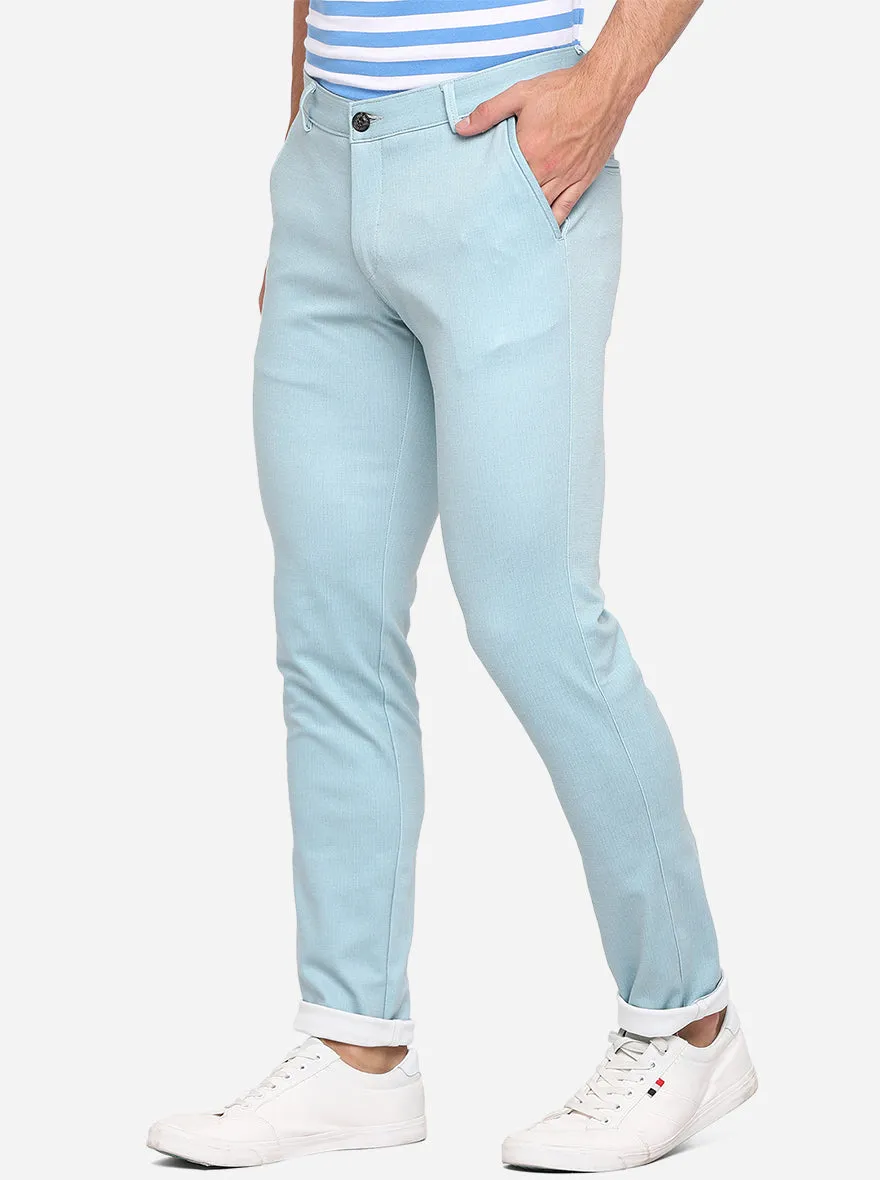 Light Blue Solid Venice Fit Casual Trouser | JadeBlue