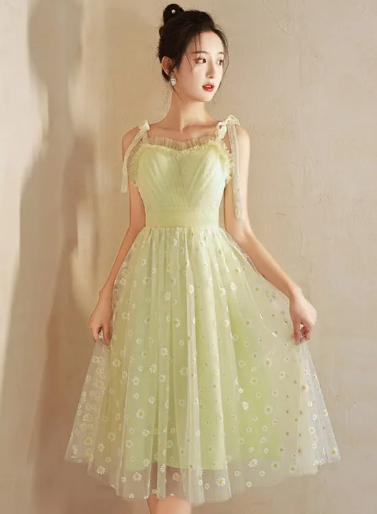 Light Green Tulle Beaded Short Evening Dress, Green Tulle Prom Dress