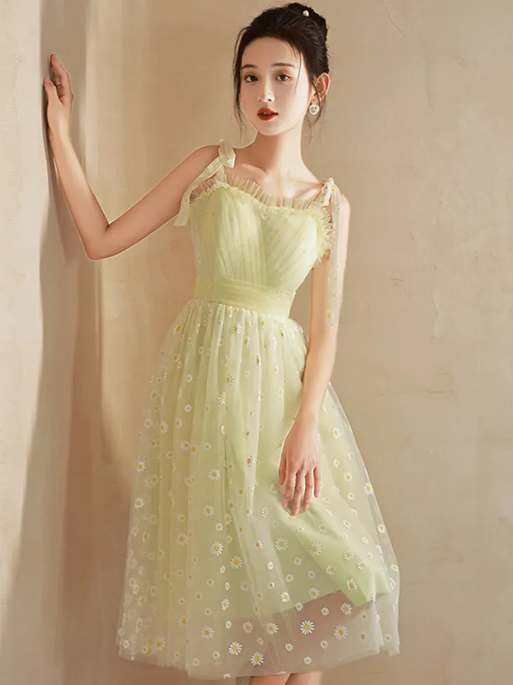 Light Green Tulle Beaded Short Evening Dress, Green Tulle Prom Dress