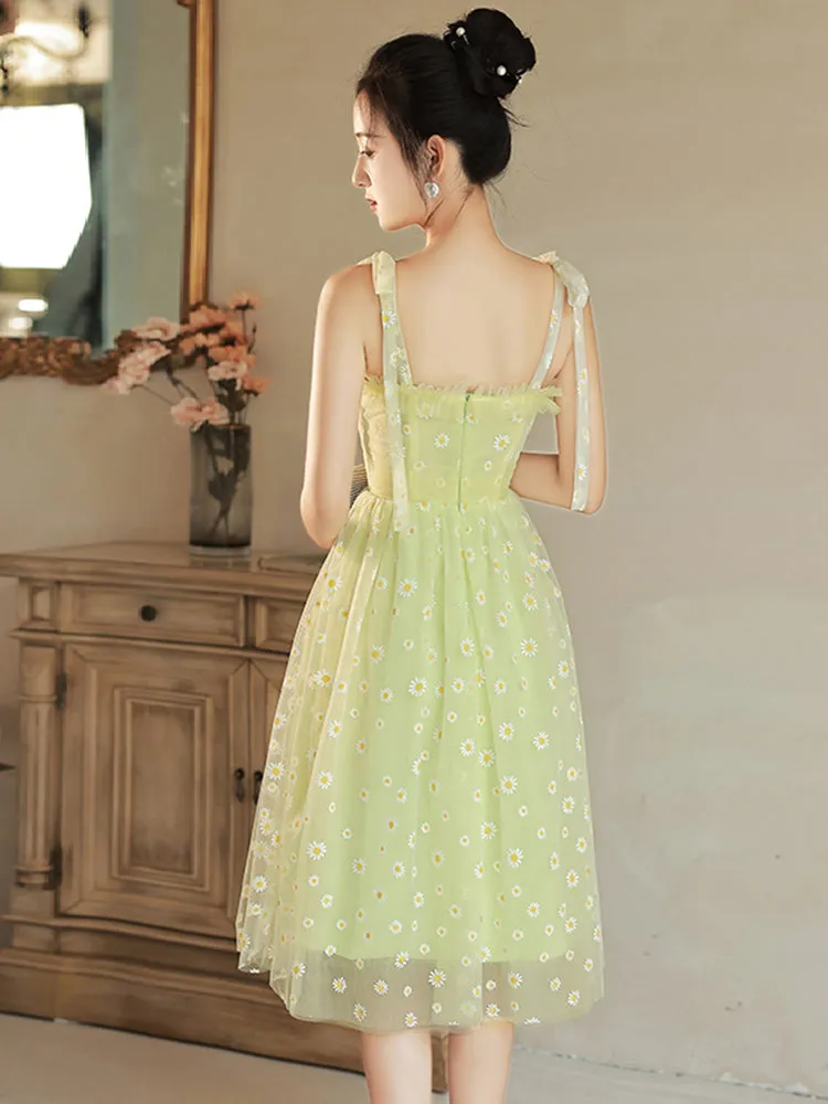 Light Green Tulle Beaded Short Evening Dress, Green Tulle Prom Dress