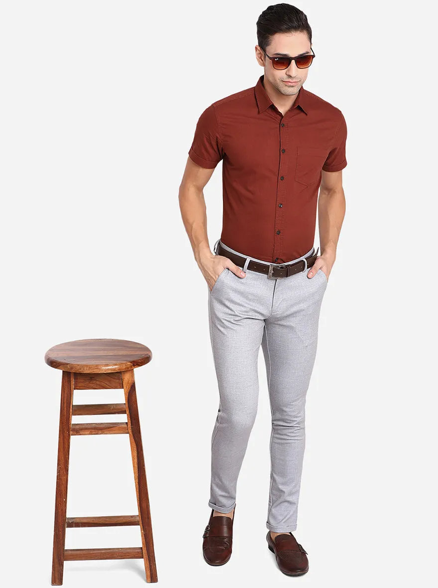 Light Grey Solid Slim Fit Club Wear Trouser | JB Studio