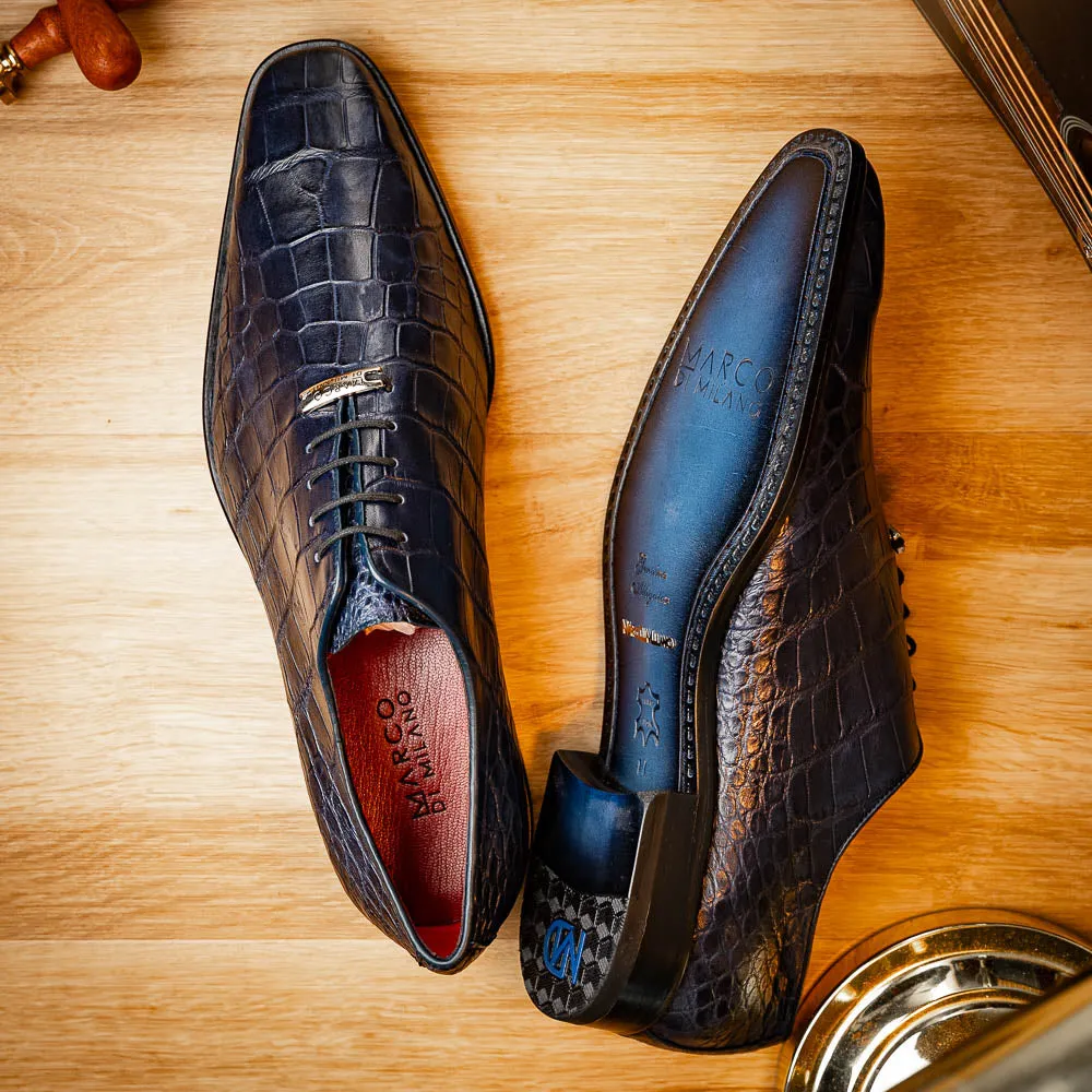 Marco Di Milano Bono in Navy Alligator Oxford Shoes
