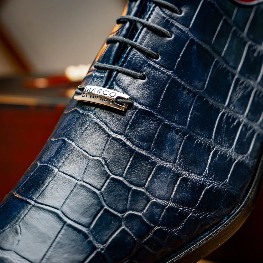 Marco Di Milano Bono in Navy Alligator Oxford Shoes