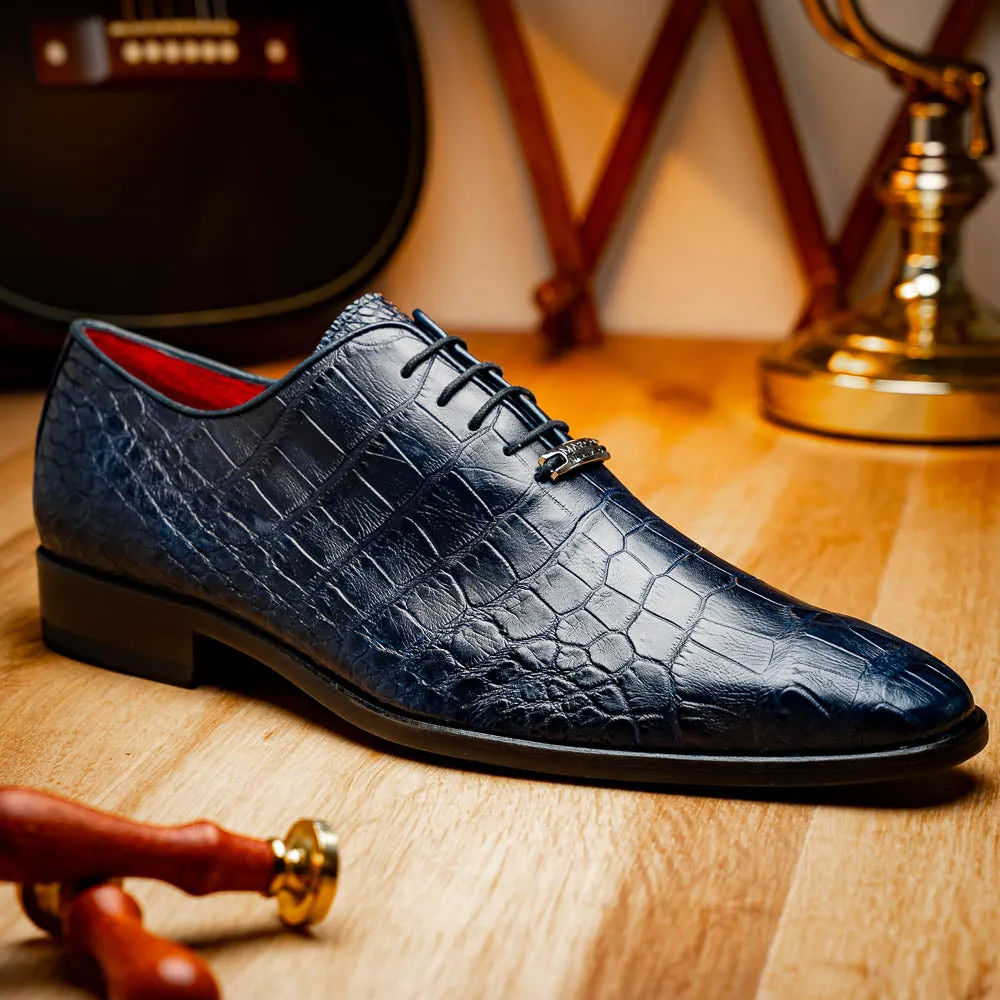 Marco Di Milano Bono in Navy Alligator Oxford Shoes
