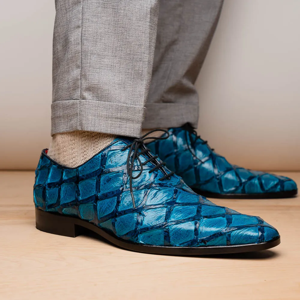 Marco Di Milano Olivieri in Caribbean Blue Pirarucu Oxford Dress Shoes