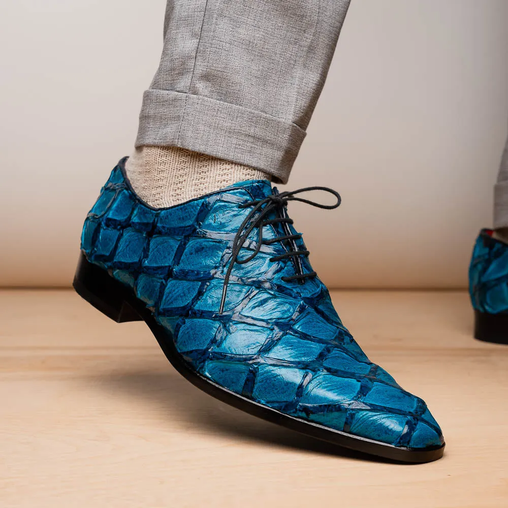 Marco Di Milano Olivieri in Caribbean Blue Pirarucu Oxford Dress Shoes