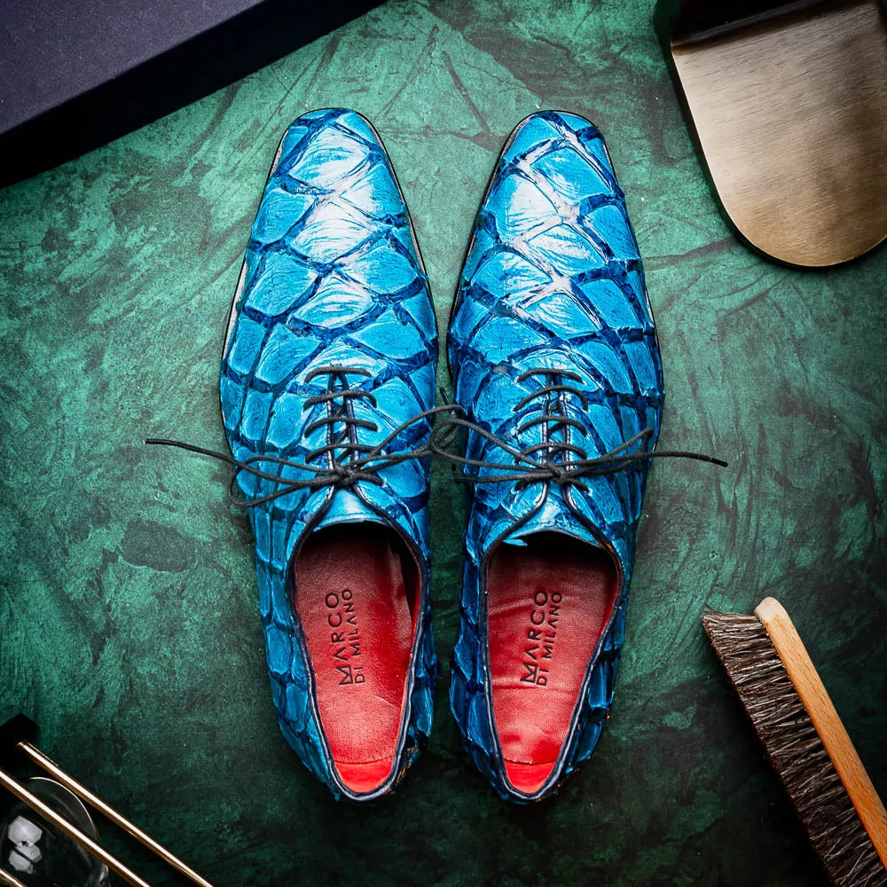Marco Di Milano Olivieri in Caribbean Blue Pirarucu Oxford Dress Shoes
