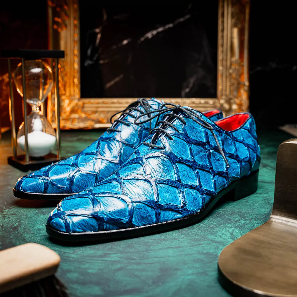 Marco Di Milano Olivieri in Caribbean Blue Pirarucu Oxford Dress Shoes