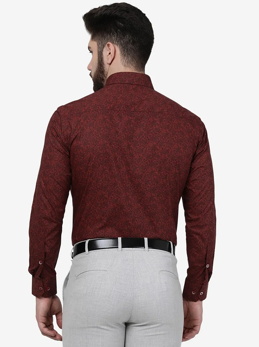 Maroon Printed Slim Fit Formal Shirt | Greenfibre