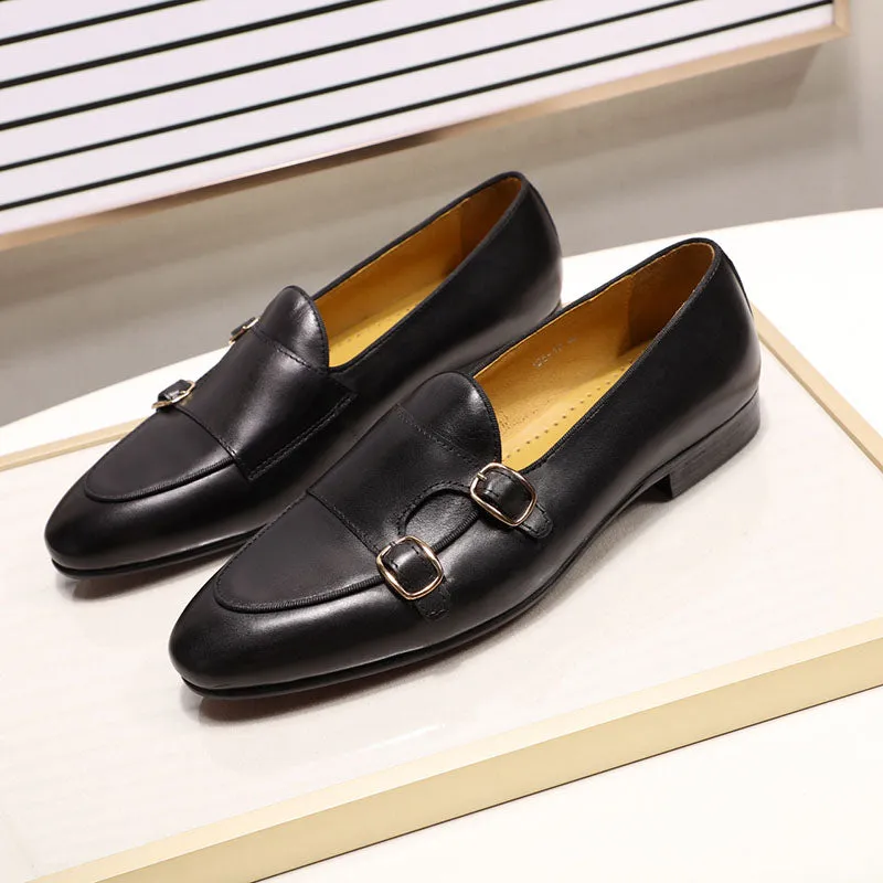 Men Loafers Leather Monk Strap Shoes