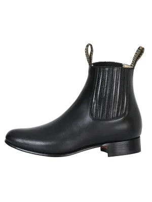 Men's Genuine Leather Classic Charro Ankle Boots 'El Besserro' Black Color 207