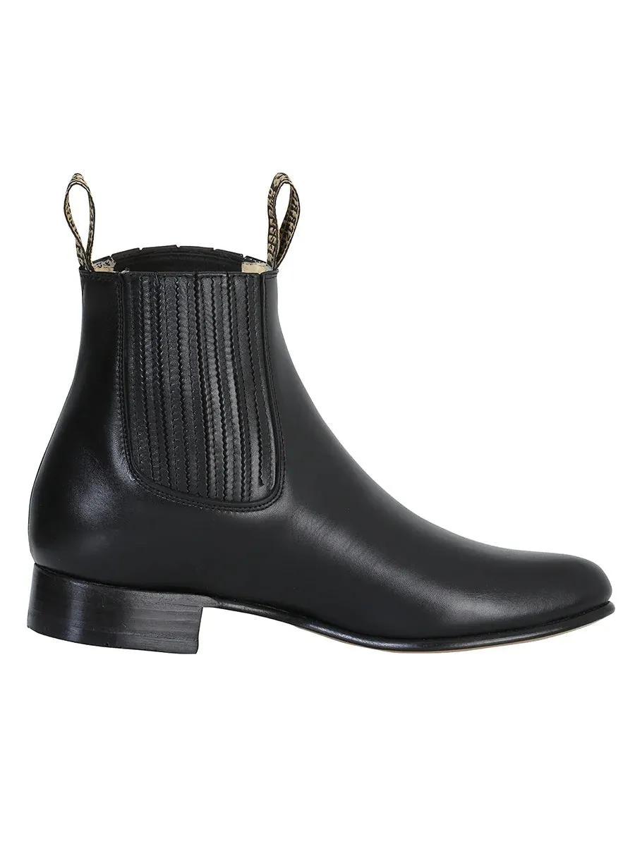 Men's Genuine Leather Classic Charro Ankle Boots 'El Besserro' Black Color 207