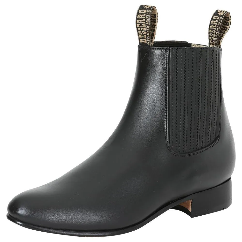 Men's Genuine Leather Classic Charro Ankle Boots 'El Besserro' Black Color 207